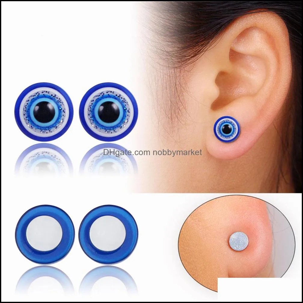 6-12MM Blue Evil Eye stainless steel Magnetic Stud Clip On Earrings For Men Women Punk Hypoallergenic No pierced Turkey Ear Cuff