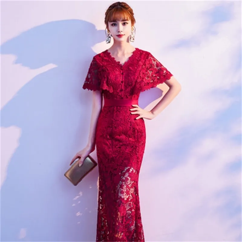 Red Lace Mermaid Midi Dress for Women Summer Short Flutter Sleeve V-Neck  Trumpet Mid-Calf Party Vintage Dress from Dhgate Basic & Casual Dresses -  price 97.89
