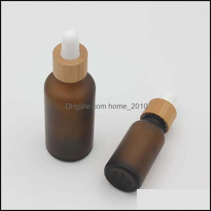 Frosted Amber White Glass Dropper Bottle 15ml 30ml 50ml with Bamboo Cap 1oz Wooden  Oil Bottles