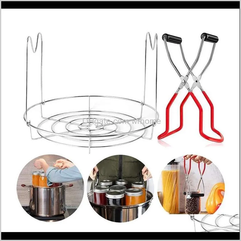 stainless steel steamer canning rack and tongs with handles for regular mouth or stand pressure cooker removal bag clips