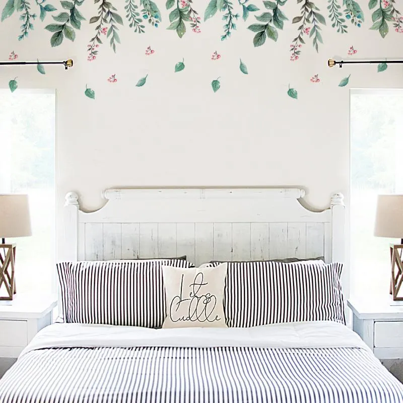 Adesivi murali con motivo a foglie verdi fresche, decorazione per soggiorno, camera da letto, rimovibili facili da incollare