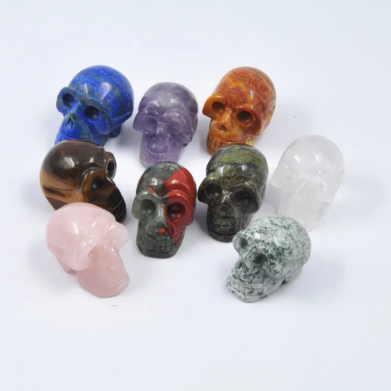 Abay 1pc Natural Crystal Quartz Mineral Jewelry Rose Quartz Skull Crystal Carving Home Decoration Halloween And Diy Dec jllnmC