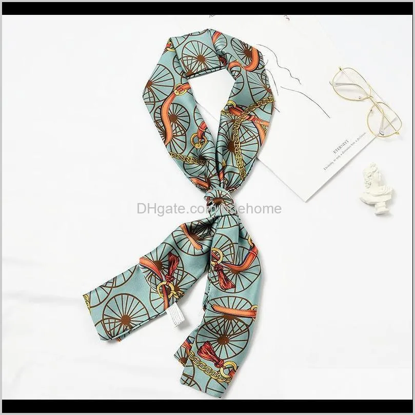 new autumn women neck tie ribbon silk scarf dot horse carrige floral print neckerchief hair band bag handle wraps skinny scarves1