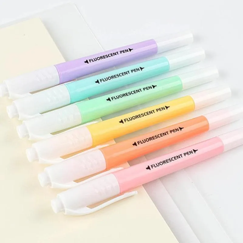 Highlighters 6Pcs/Set Double Head Fluorescent Highlighter Pen Stationery Supplies For Student Office Pastel Markers Dra A9P4