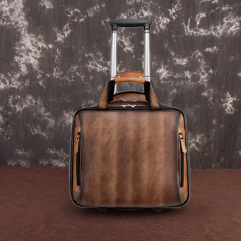 Duffel Bags European And American Retro Men's Trolley Bag Head Layer Leather Luggage Fashion Travel Boarding