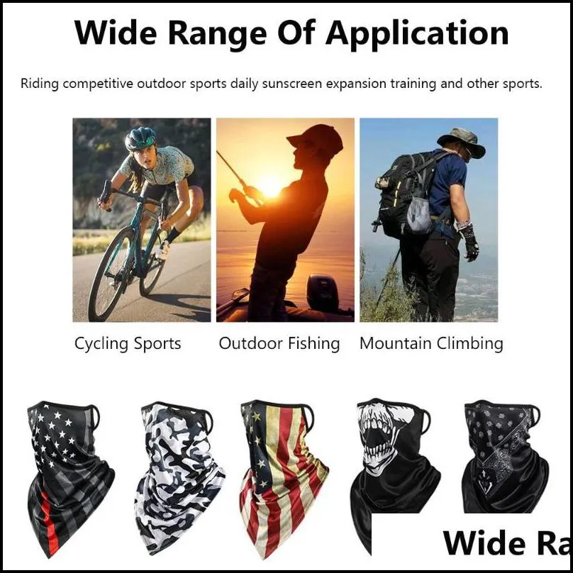 Cycling Caps & Masks 1Pc Printed Ice Silk Hanging Ear Triangle Scarf Breathable Sweat Absorption Face Neck Cover Tube Scarves Bandana