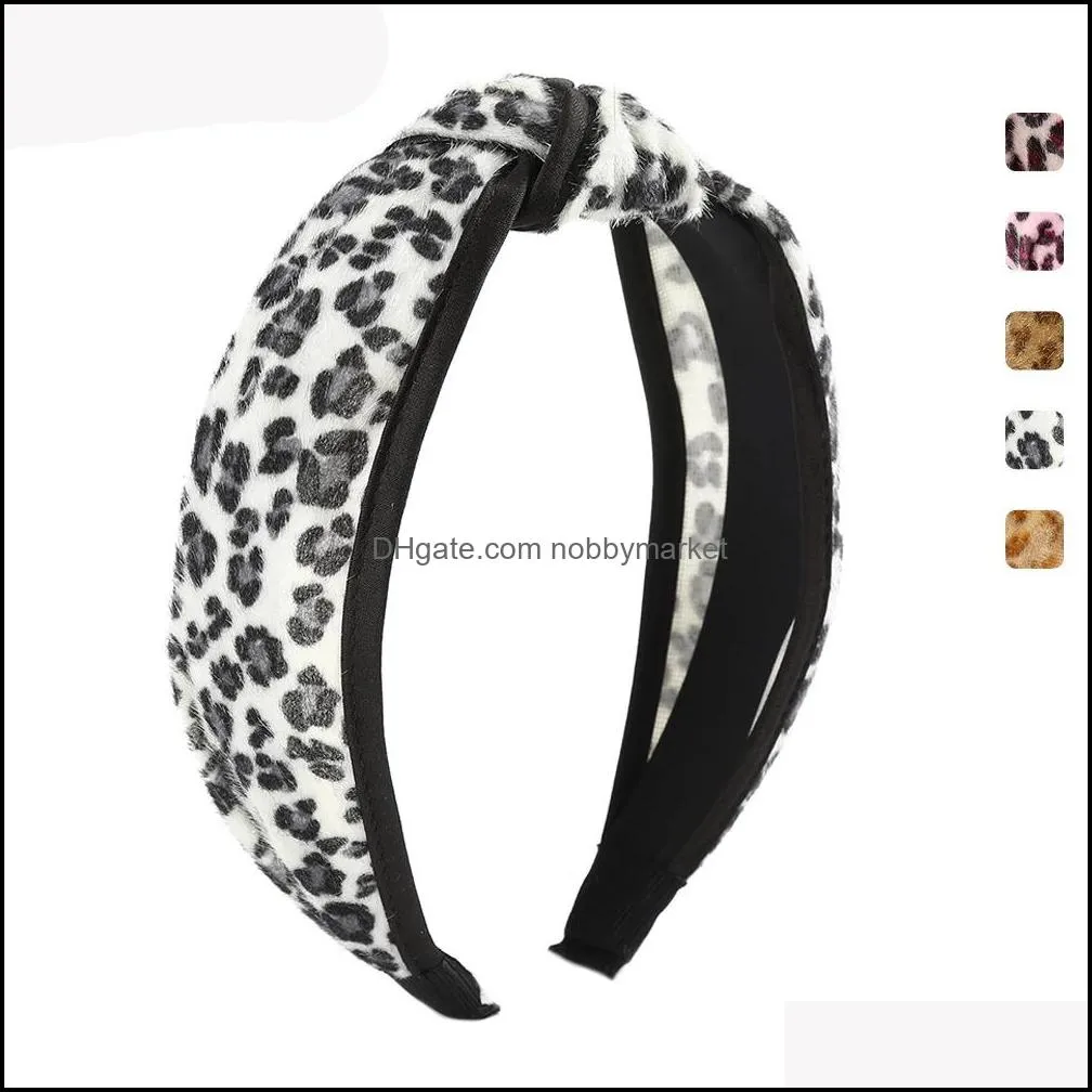 Headbands Hair Jewelry Autumn Winter Keep Warm Leopard Headband Women Wide Knotted Hoop Ladies Elastic Band Aessories Drop Delivery 2021 Lg2