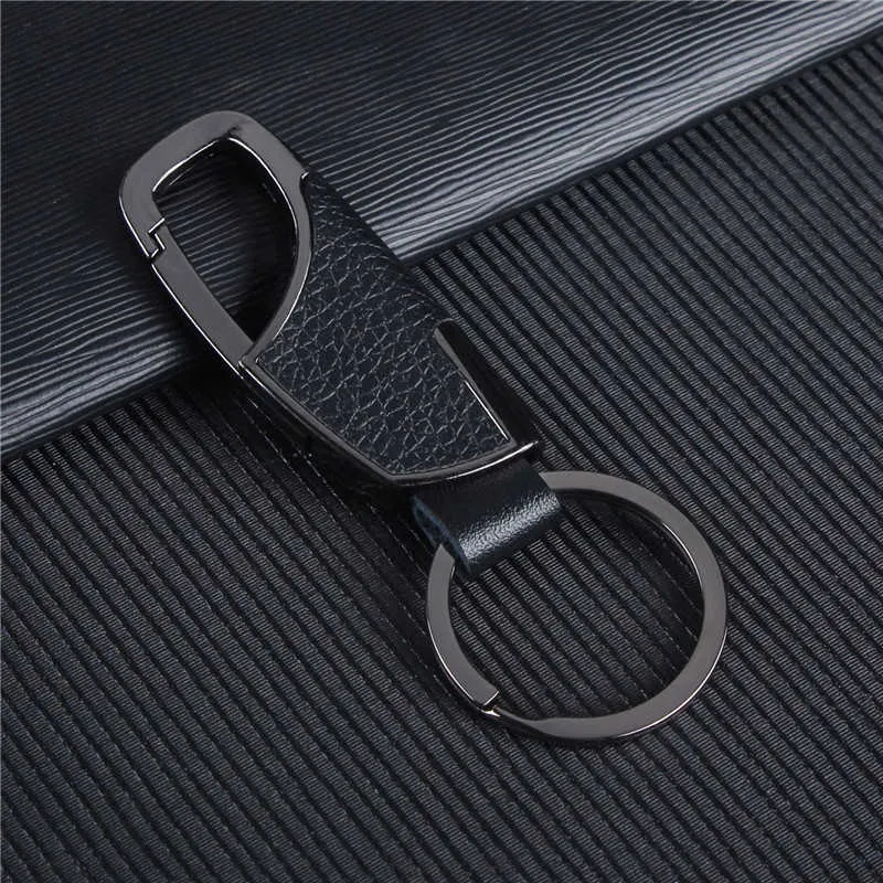 Luxury Leather Men Keychain Black Clasp Creative DIY Keyring Holder Car Key Chain For Men Jewelry Gift G1019