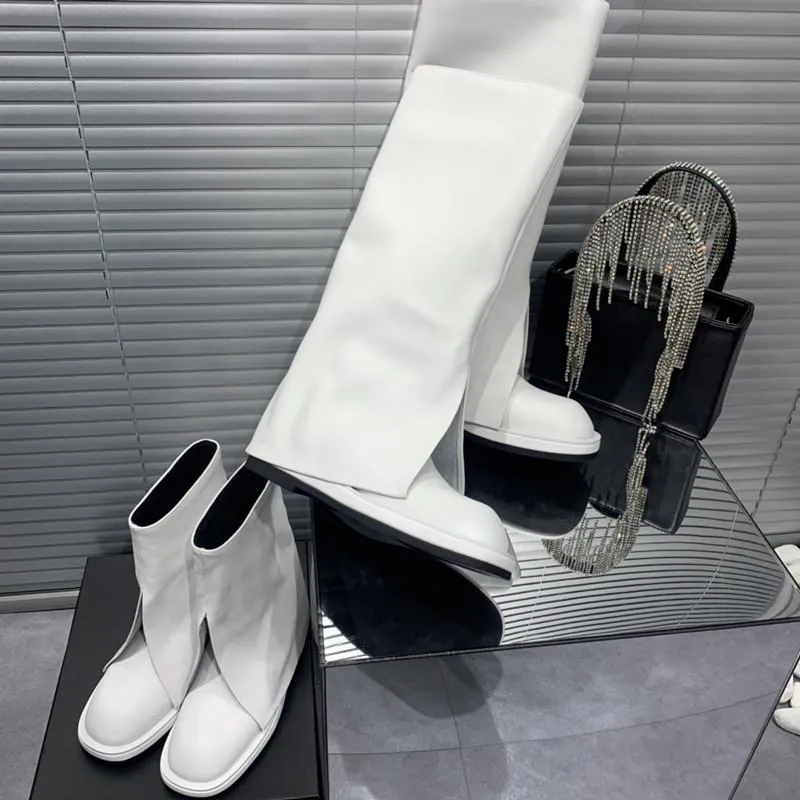 Dernières bottes pour femmes du designer en cuir pur imité jambe de pantalon design luxe logo personnalisé 35-44 copie parfaite style de mode