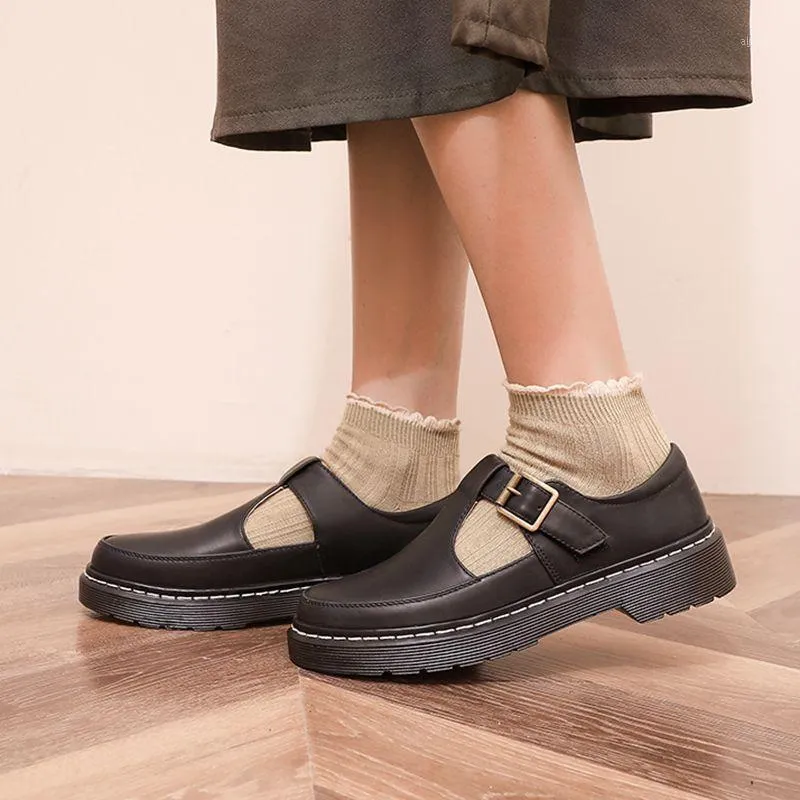 Dress Shoes AGODOR Women T-strap Mary Jane Pumps School Uniform Ladies Brown Casual Buckle Size 33-4311