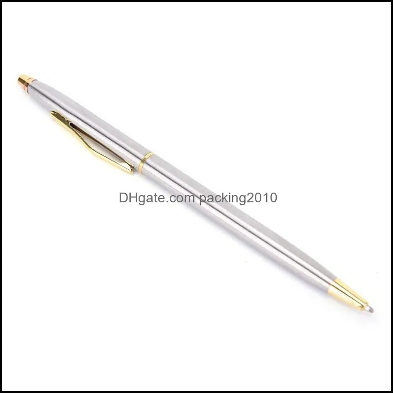 1pc Stainless Steel Rods Rotating Metal Ballpoint Pen Business All-steel Gold Folder Gift Stationery Ballpen