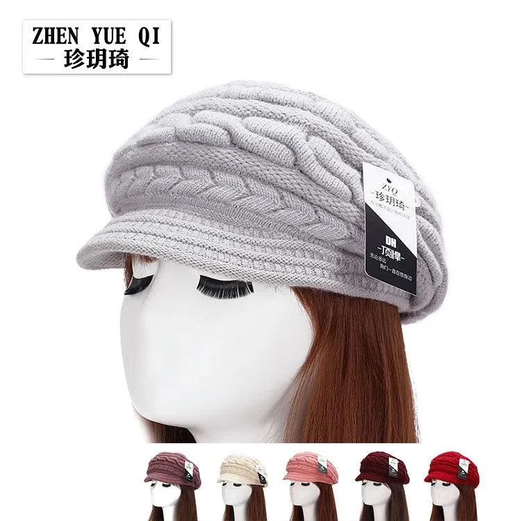Bereler Kış Kürk Bere Gorros Vintage Örme Şapka Bayanlar Moda Sıcak Yün Kalın Kulak Koruma