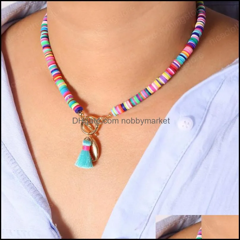 Bead Choker Necklace For Women Clay Resin Bohemian Shell Pendant Necklace Female Fashion Beach Jewelry