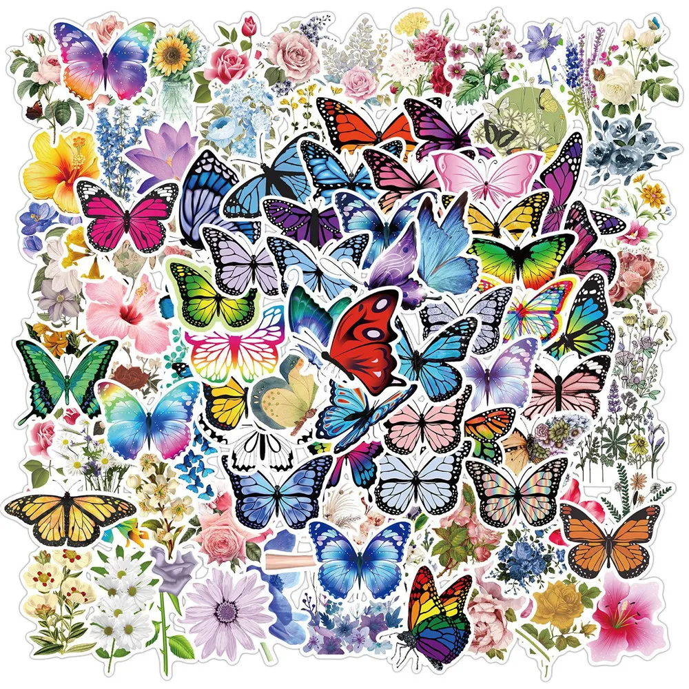 100pcs Butterfly naklejki kwiatowe Akcesoria do deskorolki Laptop Bagage Snowborad rower motocykl gitarowy