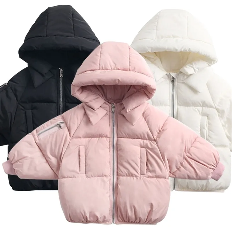 2-6yrs子供のカジュアルなアウターコートの女の子寒い冬の暖かいフード付き子供綿の詰まった服子供たちダウンジャケット211204