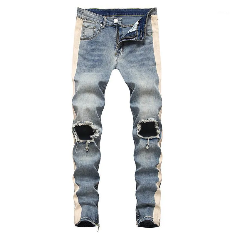 Jeans da uomo Moda Commercio estero Foro Sottile Cerniera laterale Gamba piccola