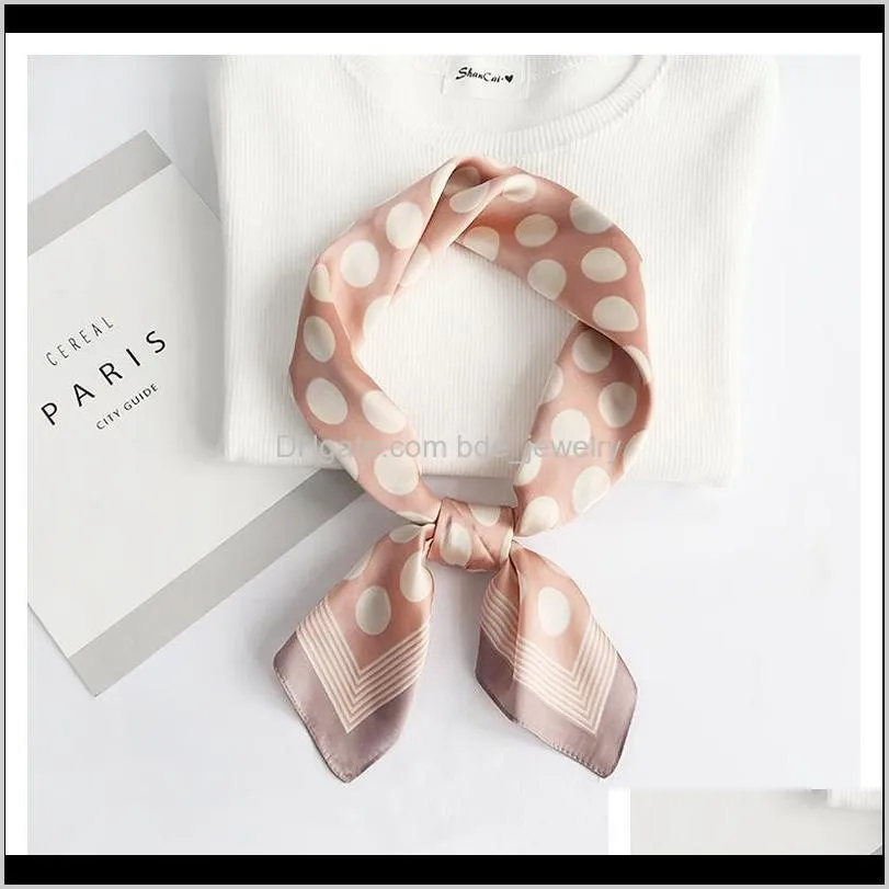 fashion handkerchief hair scarf for women silk satin headband small hijab scarfs 70*70cm shawls dot print bag scarves 2021