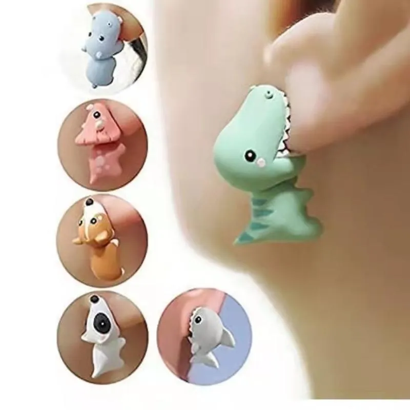 Stud Cute Animal Bite Earring Dinosaur Suitable For Women Cartoon Little Dog Whale Teens Girl Funny Gift Teenager Accessories