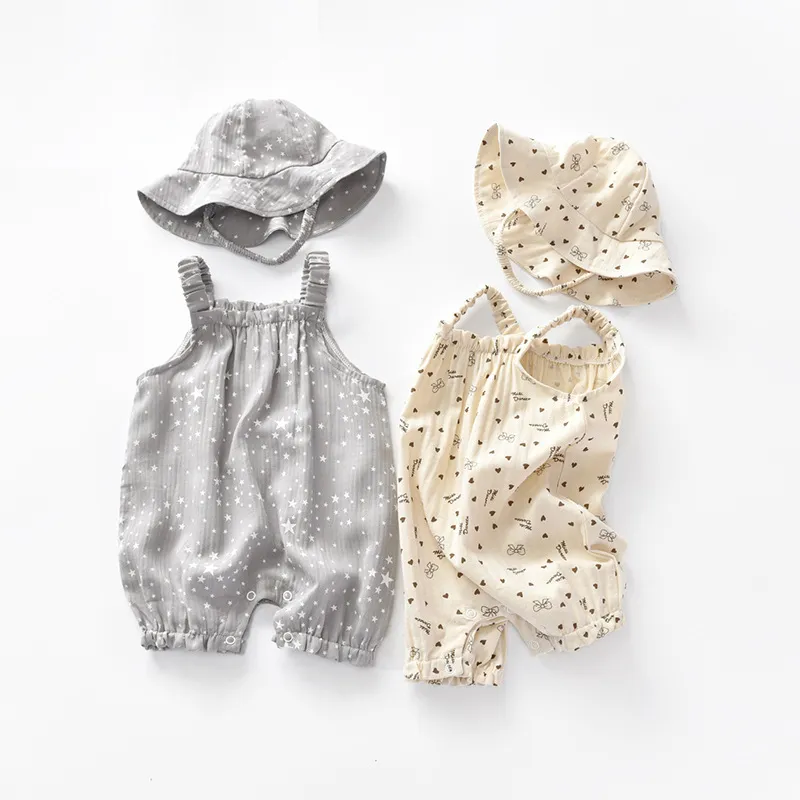 Summer born Jumpsuit Casual Clothes Infant Boys Girls Set Sweet Print Sling Toddler Cute Baby Romper 210515