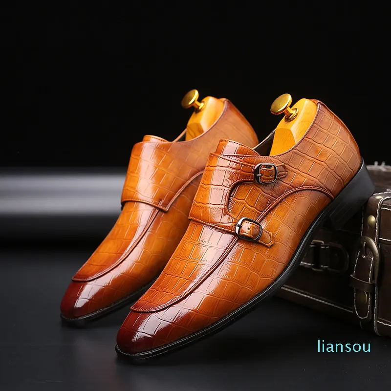 Hommes d'affaires robe bureau chaussures Crocodile Grain cuir chaussures hommes boucle décontracté mariage fête chaussures hommes appartements