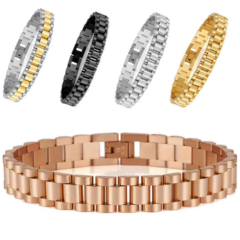 Bracciali da uomo stile catena orologio largo 10 mm per uomo donna bracciale in acciaio inossidabile nero dorato di lusso accessori per gioielli per ragazzi