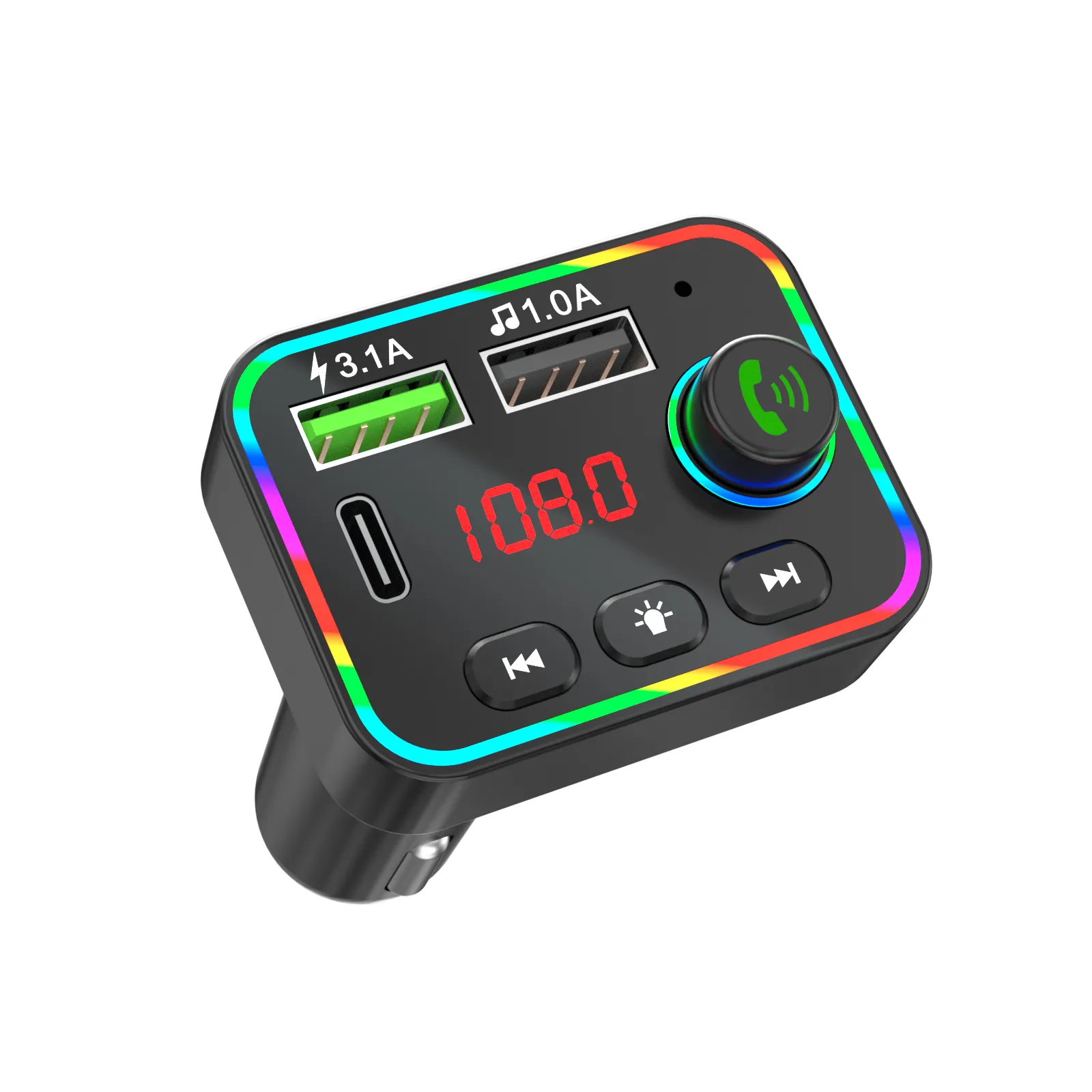 F4 무선 Bluetooth 5.0 FM 송신기 핸즈프리 카 키트 MP3 플레이어 USB 충전기