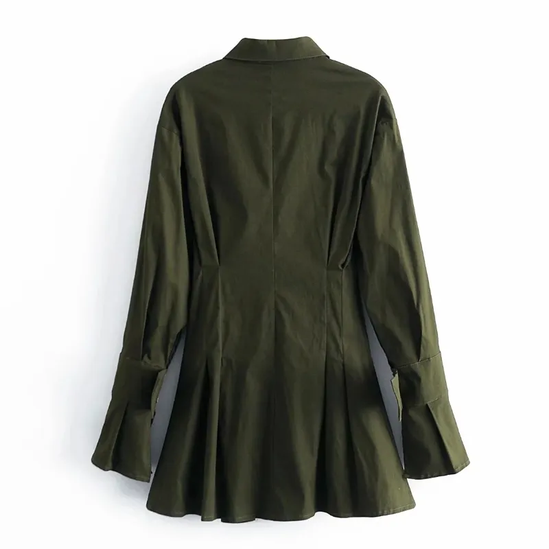 green emerald velvet dress 2-Way Short Sleeve Shirt Dress in Army Green // PerfectDD Army Green / Xs main image 1