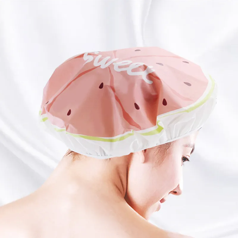 Cute Cartoon Fruit Pattern Waterproof Shower Cap Resuable Bath Hair Caps for Adults Women Kitchen Bathroom yq01883