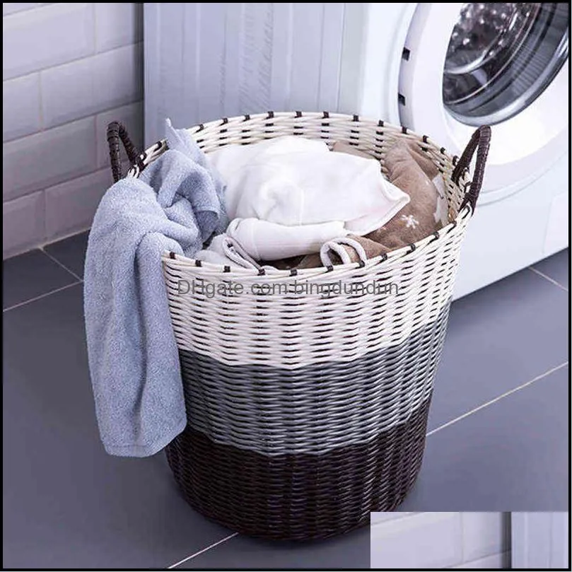Laundry Organizer Basket Foldable Plastic Rattan Large Dirty Clothes Toy Fruit Storage Home Portable Sundries Bin 220209