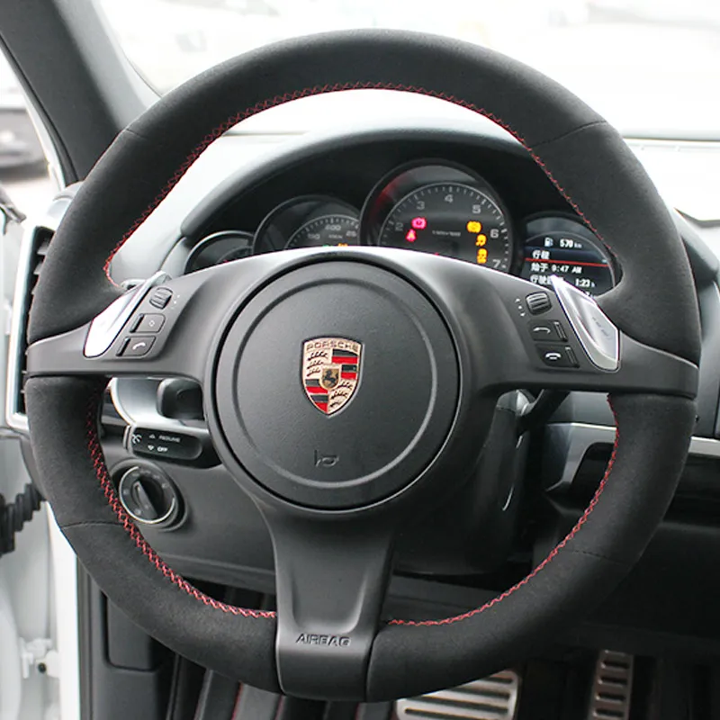 DIY пользовательские кожаные замши руки сшитые руль для Porsche Macan Panamera Cayenne нескользящие удобные принадлежности для автомобиля