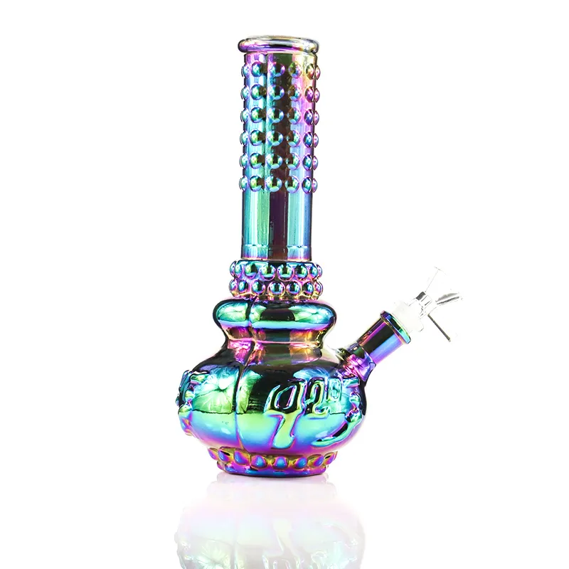 Vibrant metallic rainbow color Glass Bong Pyrex Thick Bongs Filter 10IN With Downstem Handle Bowl Water pipe