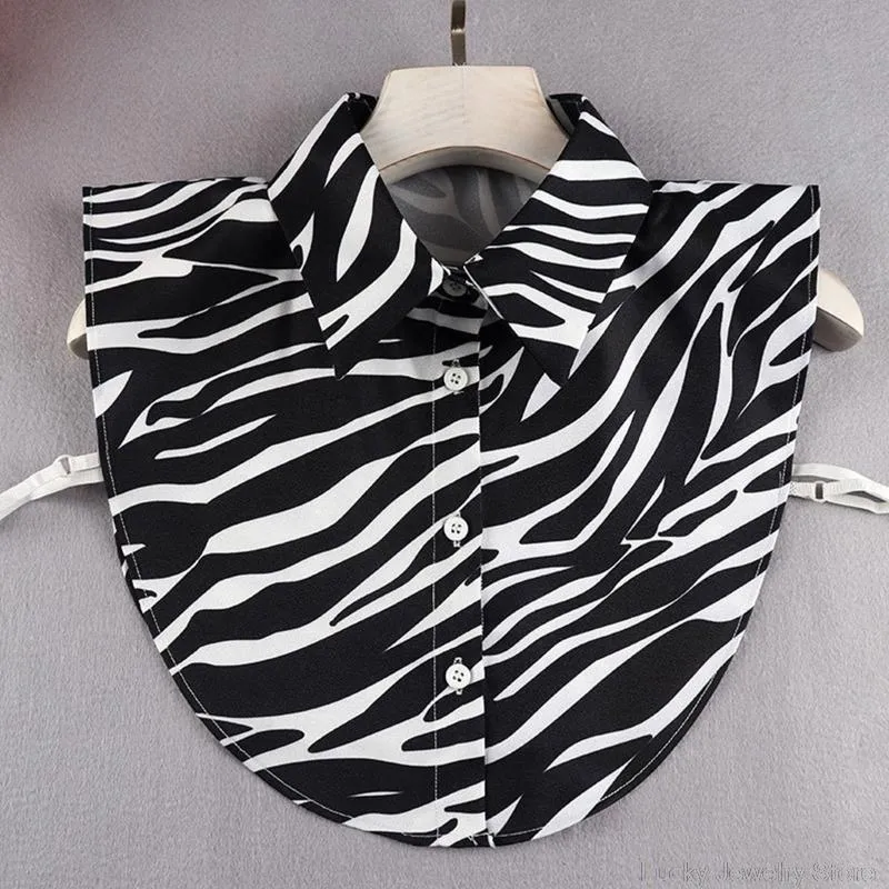 Mulheres Harajuku Zebra Stripes Imprimir Lapela Falso Falso Botão Botão Destacável Meia Blusa Decorativa Dickey M24 21 Gravatas