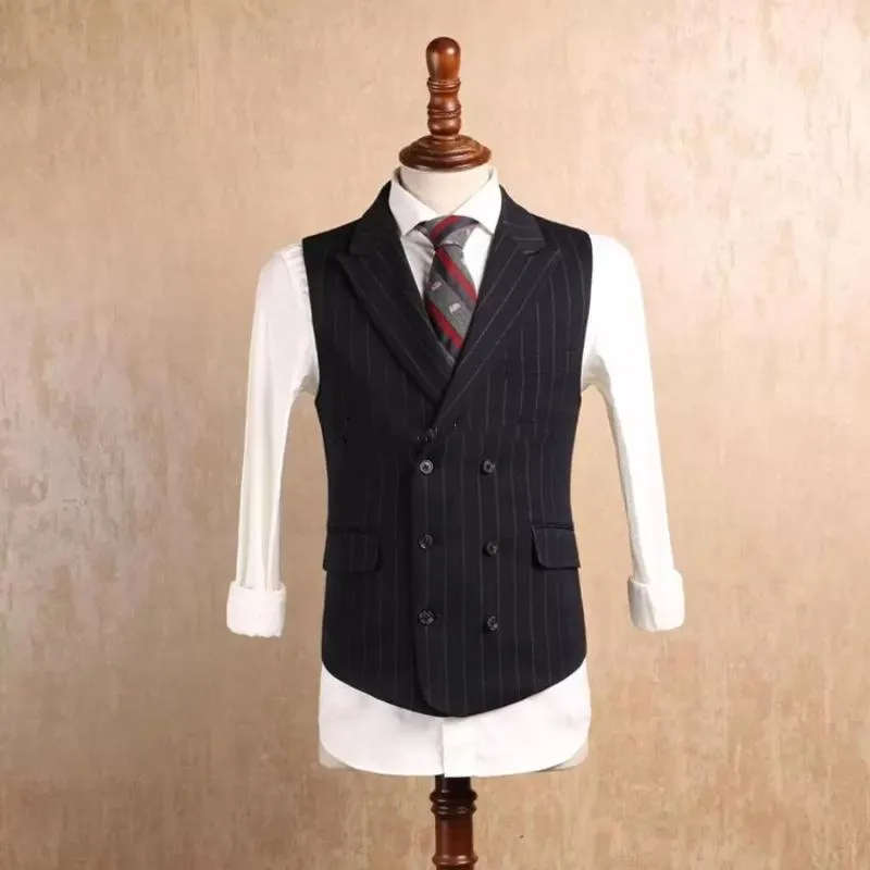 Men's Vests Striped Double Breasted Groom Vest Slim Fit Wedding Party Business Suit