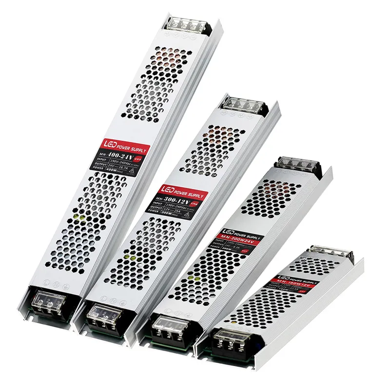 Ultra dunne LED-voeding DC 12V 24V-verlichtingstransformers 60W 100W 150W 200W 300W 400W AC190-240V-driver voor LED-strips