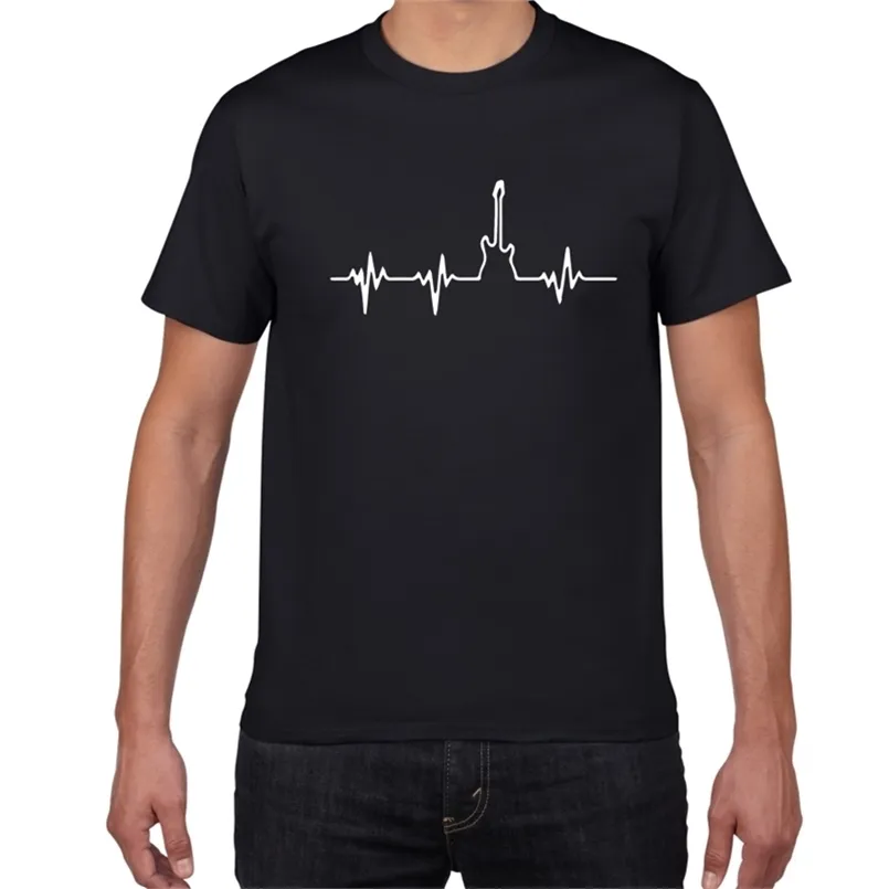 Guitar Heartbeating Sarcástico Gráfico Novidade Engraçado Camiseta Homens Cool Hip Hop Tshirt Streetwear Loose Harajuku Pano 210714