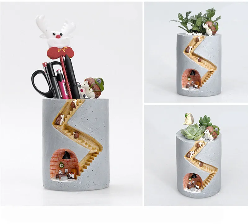 Mini Ornamento Per Piante Grasse A Forma Di Cane In Resina - Vaso Per Scrivania Con Foro Di Drenaggio, 13x7x5 Cm, Per Ufficio E Giardinaggio Divertente - 3