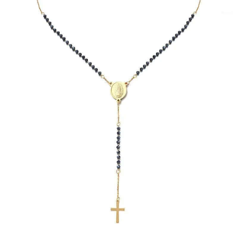 Pendant Necklaces Catholic Stainless Steel Rosary Beads Chain Y Shape Virgin Necklace For Women Men Religious Cross Jewelry