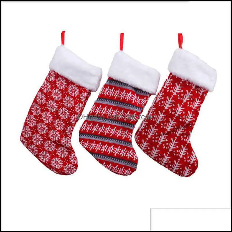 Delicate Cute Red White Stripe Christmas Gift Stocking Claus Socks Kids Candy Gifts Bag Holder Fireplace Xmas Tree Decoration