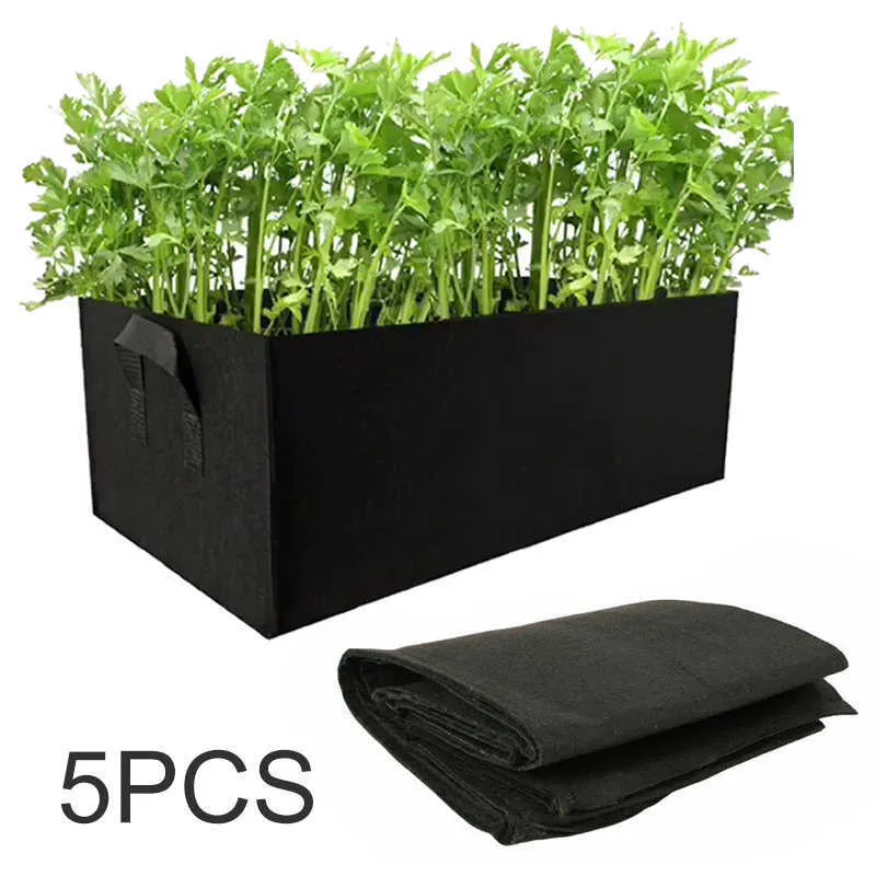 5pcs Garden Non-woven Grow Bag Gardening Flower Vegetable Garden Bed Tomato Potato Carrot Growing Pot Planter 210615