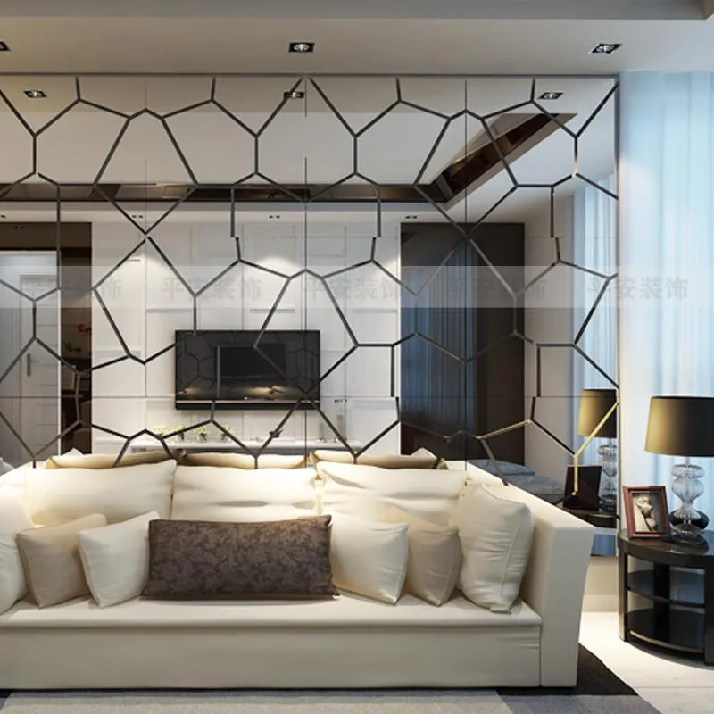 Muurstickers Custom Abstract Geometrische Spiegel Acryl Badkamer Woonkamer TV Achtergrond Decoratie Creatieve Home Decor