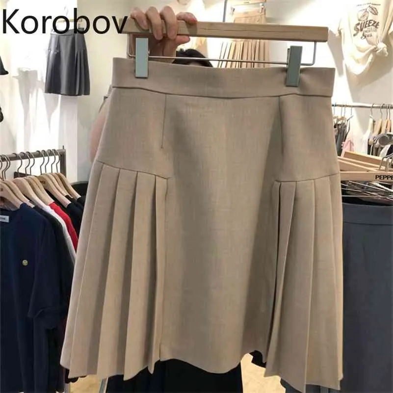 Korobov Vita alta A-Line Minigonne estive Stile preppy coreano Solid Faldas Mujer Gonna Harajuku vintage Femme 2a527 210430