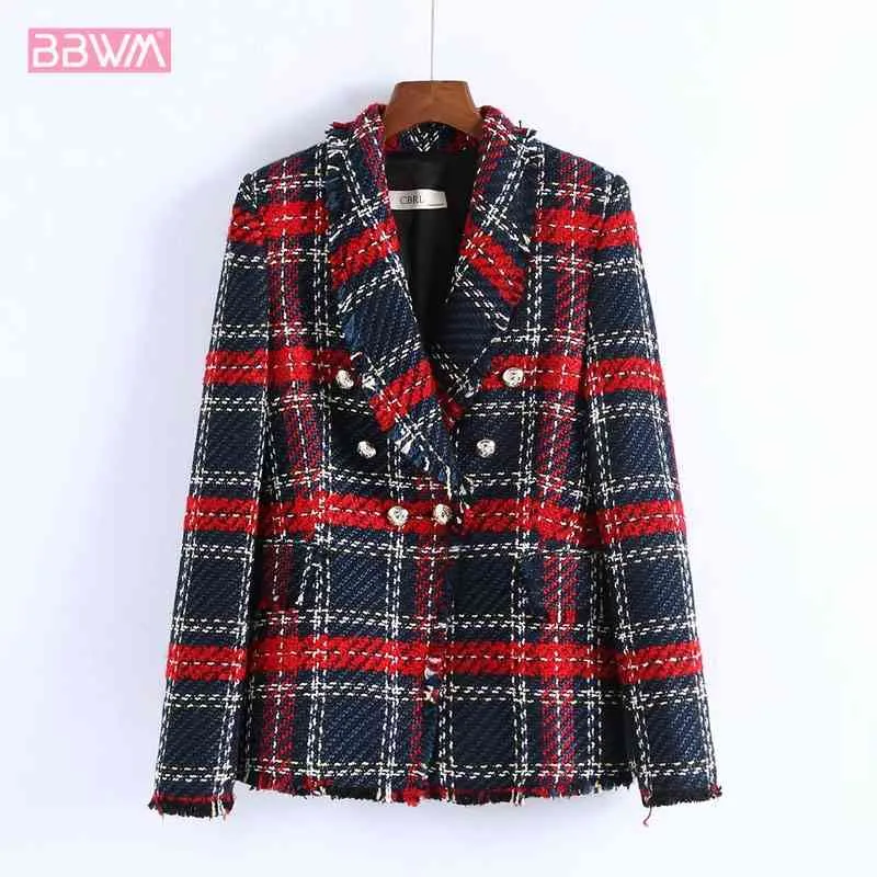 Small Incense Style Pattern Printed Suit Collar Tweed CHIC Female Jacket Long Sleeve Tweed Plaid Is Sweet Women's Coat 210507