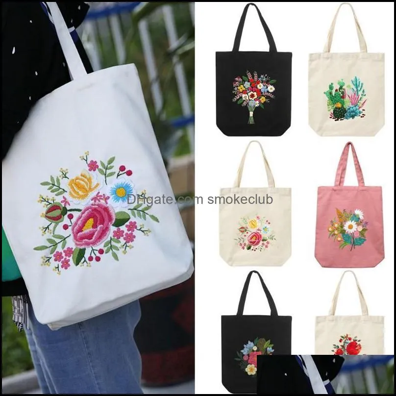 Other Arts And Crafts 1 Set Embroidery Kit With Flower Pattern Canvas Carrying Bag DIY Cross Stitch Sewing Art Needlepoint Kits