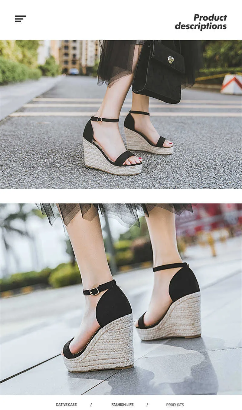 Big Size 34-44 Bohemian Wedges Women Sandals Buckle Strap High Platform Espadrilles Lady Shoes Peep Toe White Pu High Heel Pumps (10)