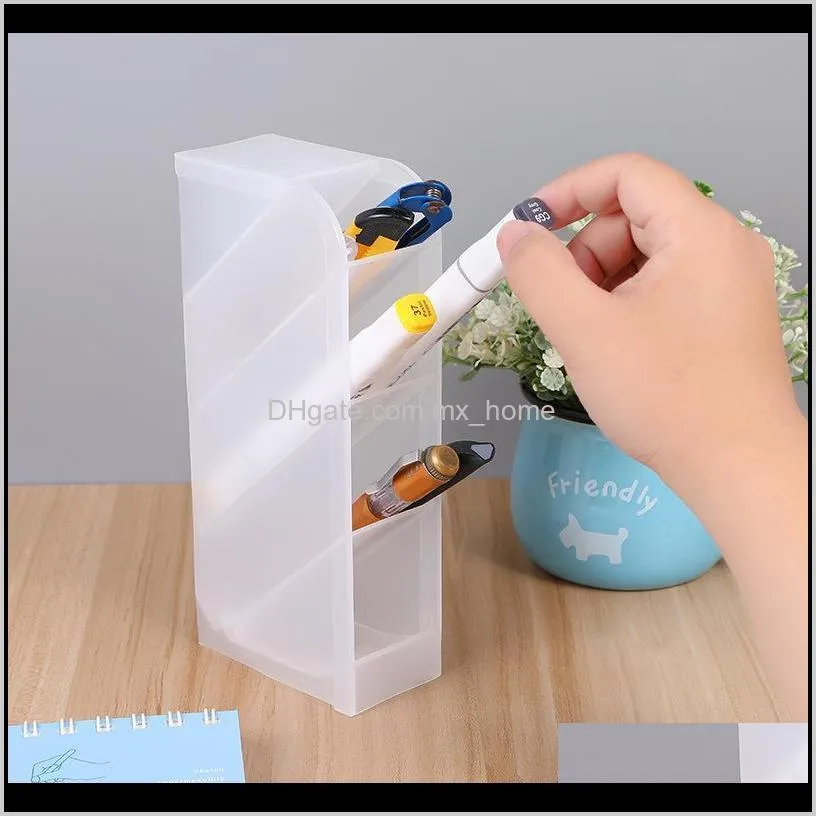 multi-function 4-grid desktop pen holder office school storage case plastic box desk pencil stand stationery makeup organizer boxes &