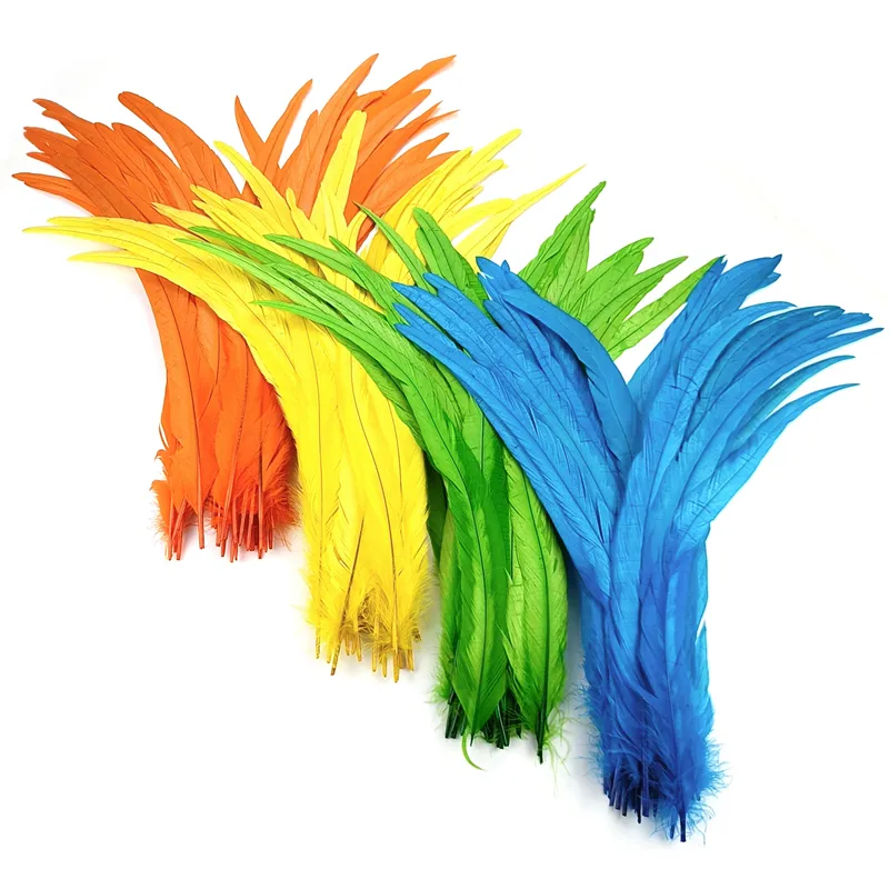 Plumes de queue de coq colorées 35-40cm, 100 pièces/lot, accessoires de carnaval, décoration de fête de mariage, longue Plume, centres de Table DIY