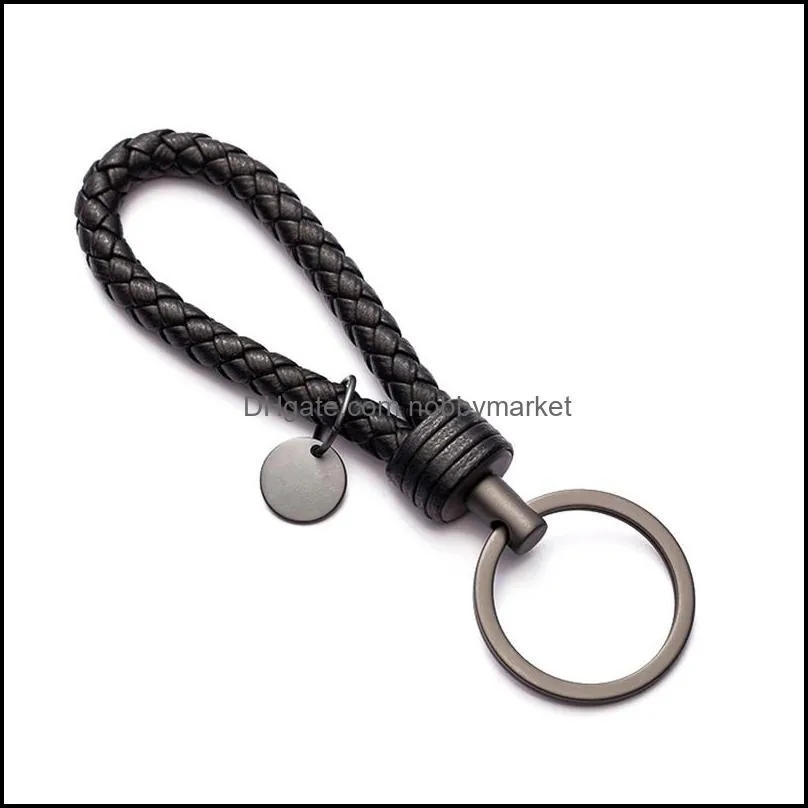 Handmade Braid Real Sheepskin Leather Woven Rope Keychain Wrist Rope Couple Key Chain Llavero Key Ring Key Holder Car Pendant T200804