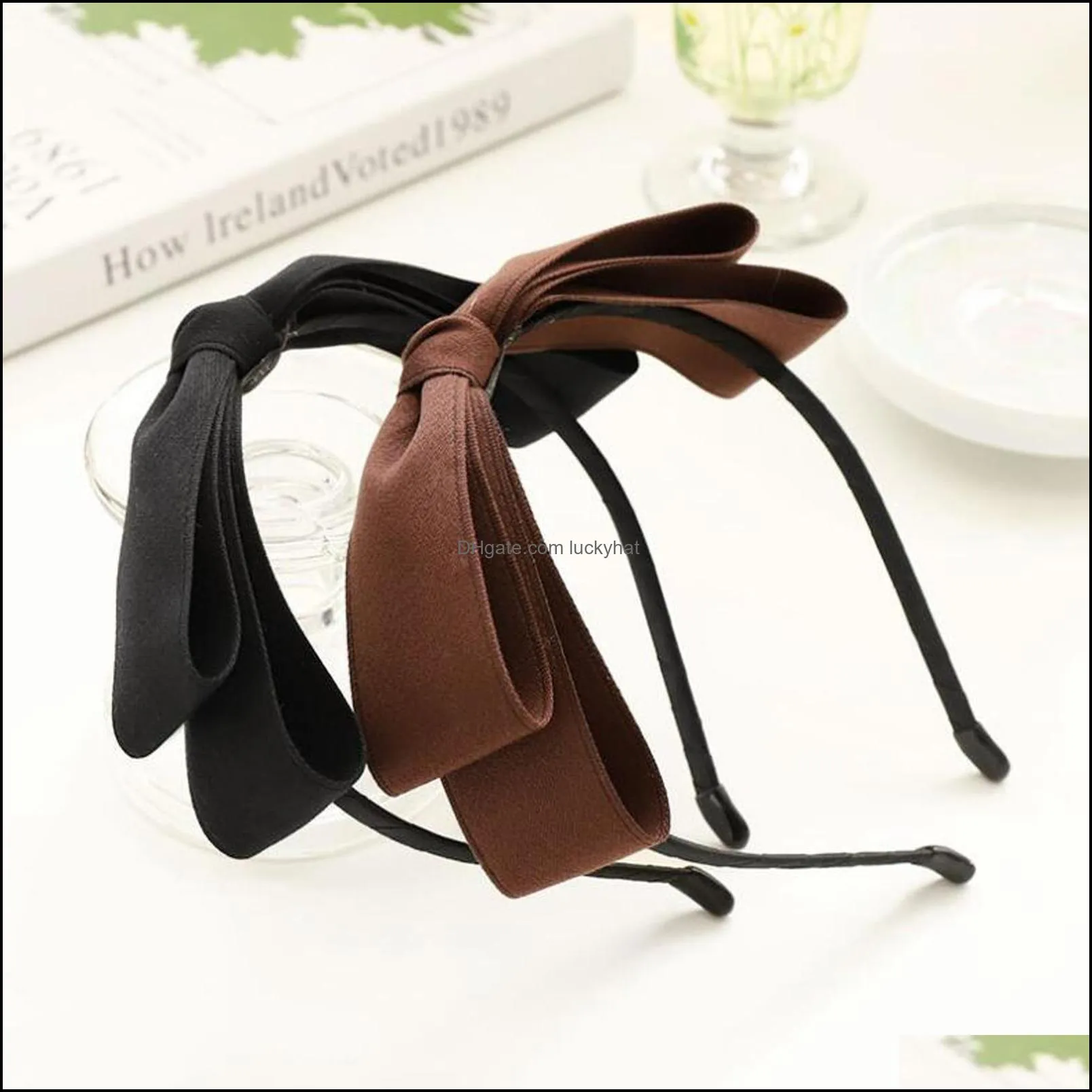 New Vintage Headband For Women Big Bowknot Simple Classic Hairband Solid Color Casual Headwear Adult Hair Accessories