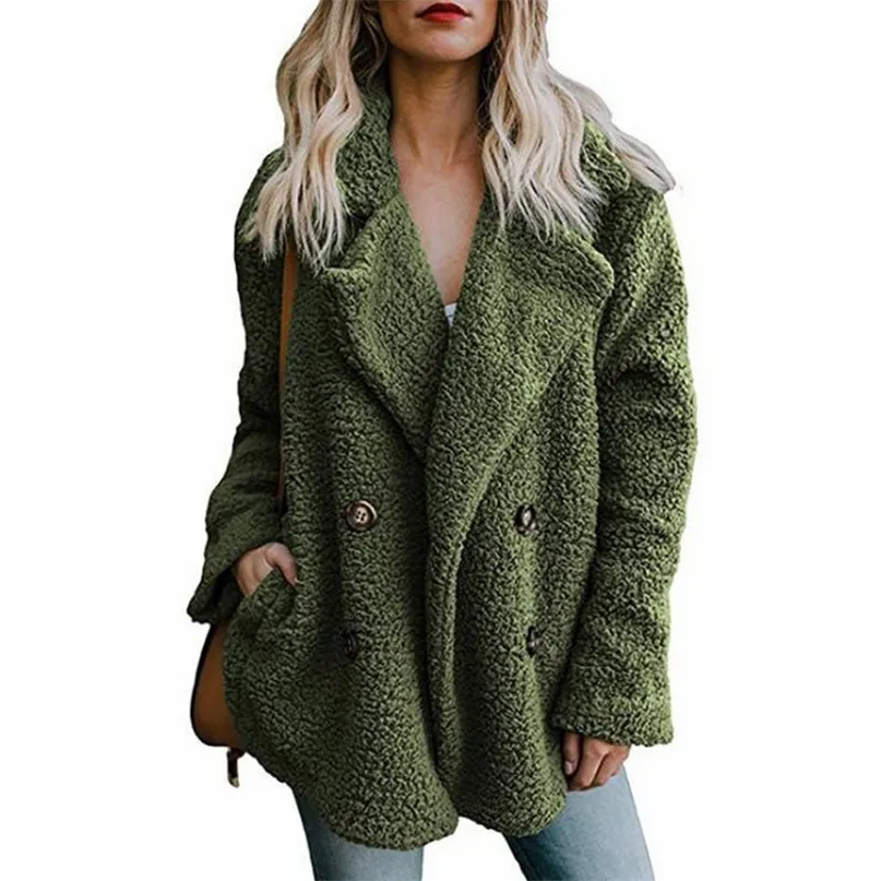 Teddy Coat Women Faux Fur s Long Sleeve Fluffy Jackets Winter Warm Female Jacket Oversized Casual 211220