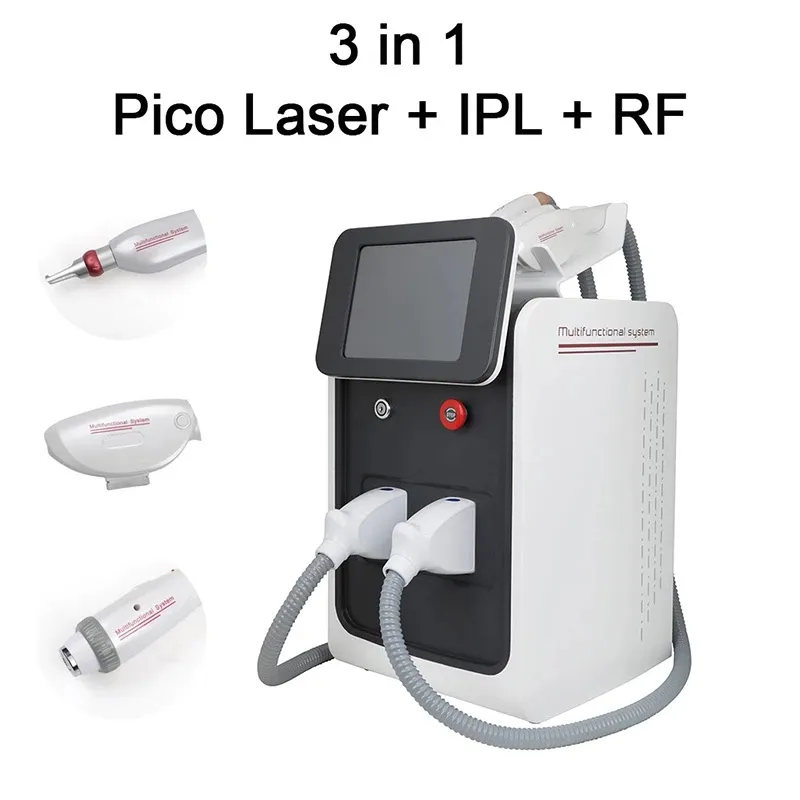 portátil 3 en 1 E-light opt LPL Depilación permanente nd yag láser 755nm cáscara de carbono eliminación de tatuajes rf estiramiento facial rejuvenecimiento de la piel máquina de belleza